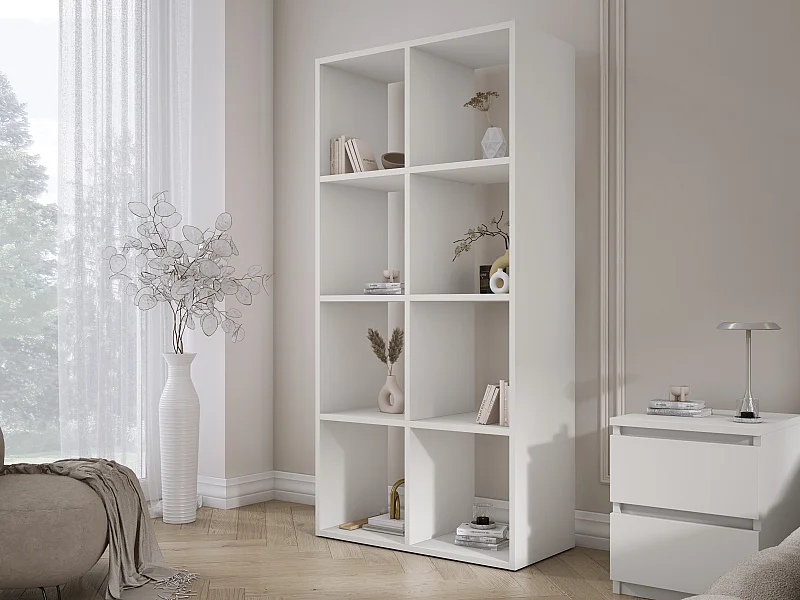 Bibliothèque à 8 compartiments, Couleur : blanc, 147 × 74 × 30 cm, verticale ou horizontale