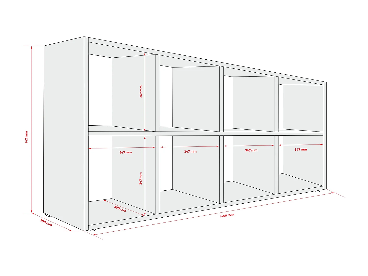 Bibliothèque à 8 compartiments, Couleur : blanc, 147 × 74 × 30 cm, verticale ou horizontale