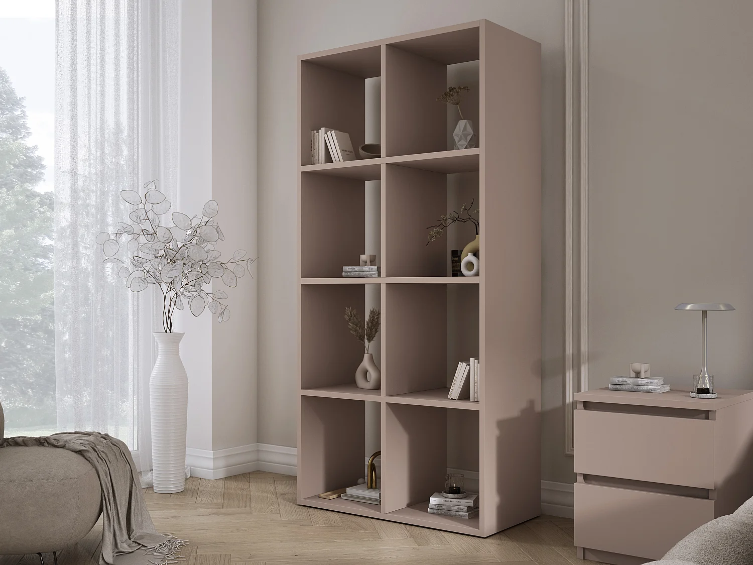 Bibliothèque à 8 compartiments, Couleur : brun caramel, 147 × 74 × 30 cm, verticale ou horizontale