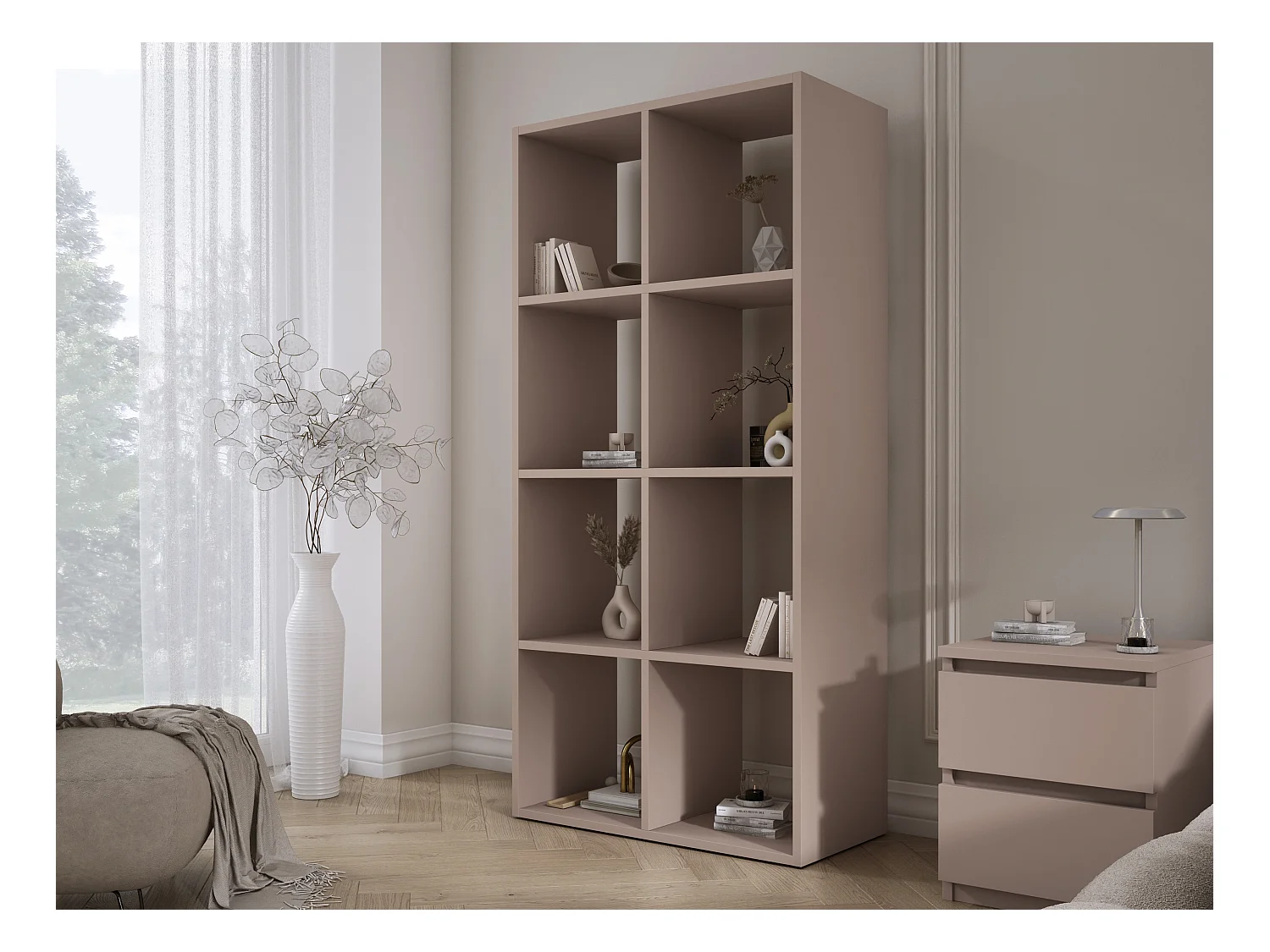 Bibliothèque à 8 compartiments, Couleur : brun caramel, 147 × 74 × 30 cm, verticale ou horizontale