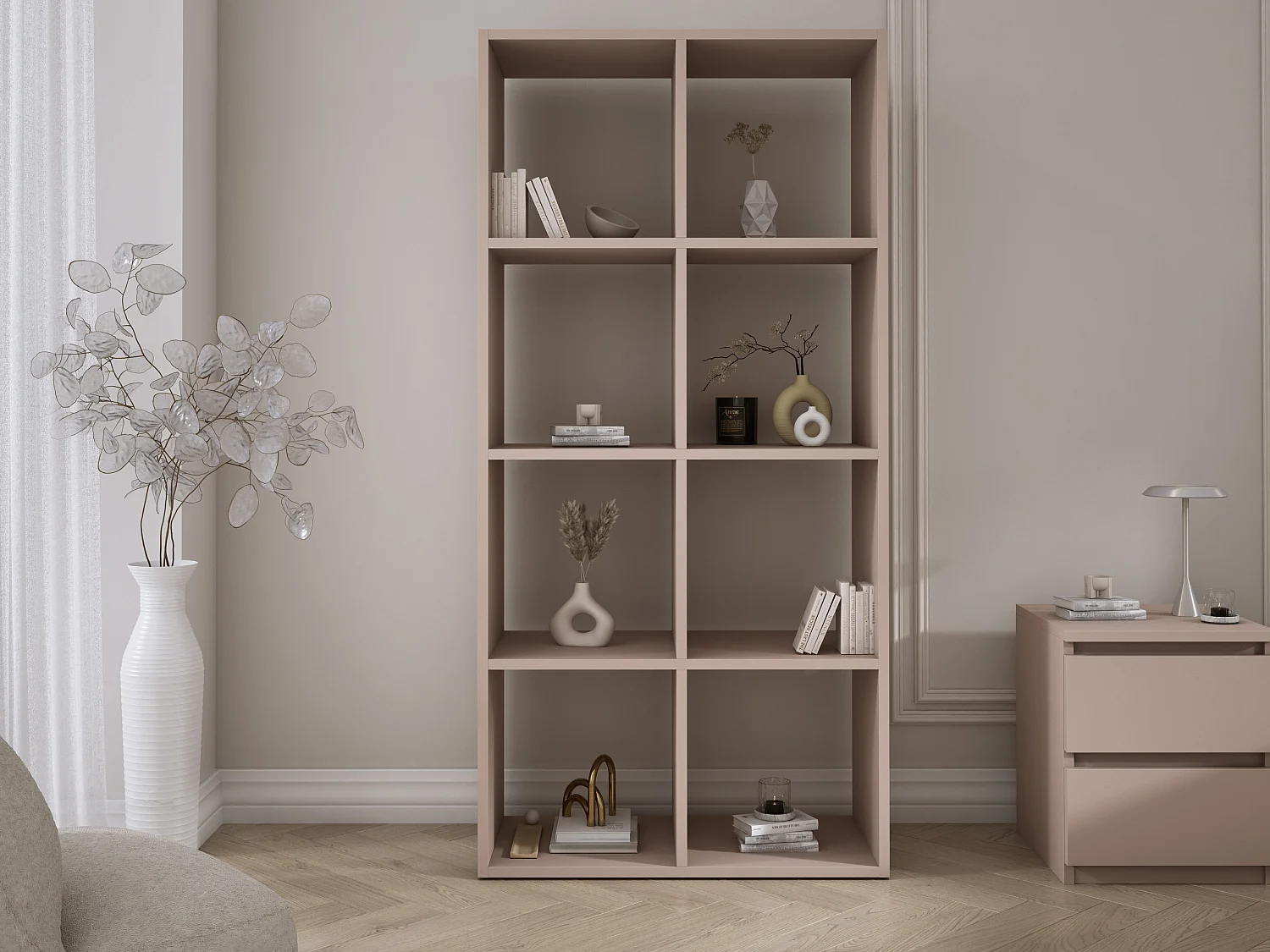 Boekenkast met 8 vakken – Kleur: karamelbruin – 147 × 74 × 30 cm, verticaal of horizontaal