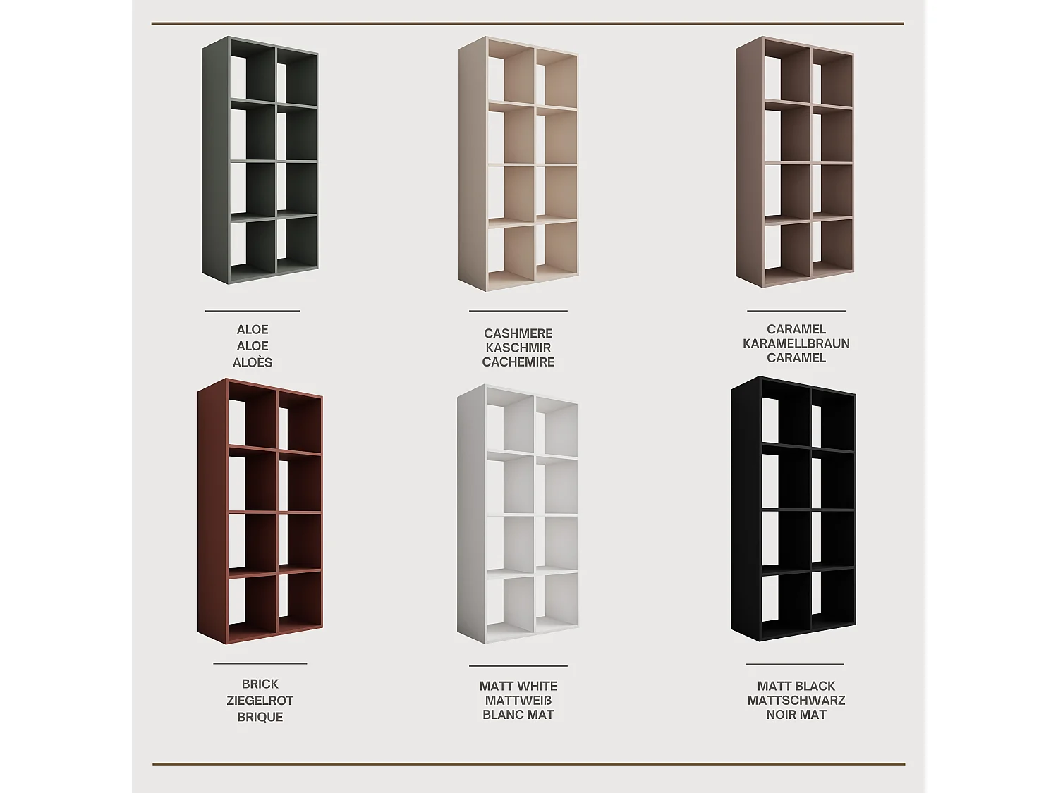 Boekenkast met 8 vakken – Kleur: karamelbruin – 147 × 74 × 30 cm, verticaal of horizontaal