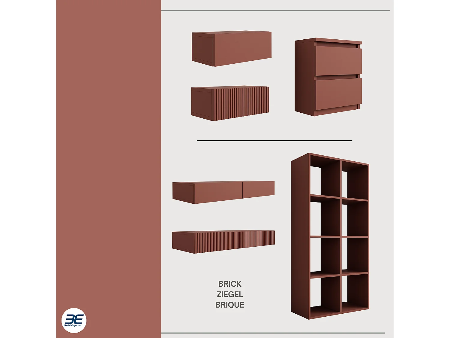 Boekenkast met 8 vakken – Kleur: Baksteen – 147 × 74 × 30 cm, verticaal of horizontaal