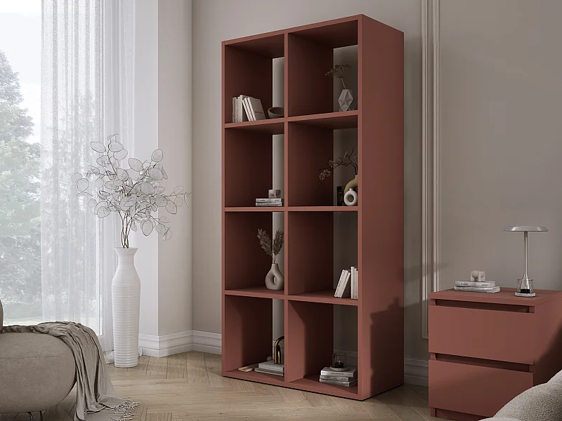 Estante com 8 compartimentos – Cor: Tijolo – 147 × 74 × 30 cm, vertical ou horizontal