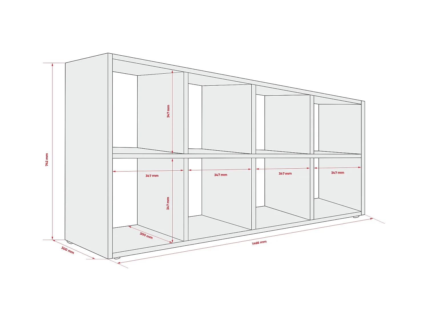 Boekenkast met 8 vakken – Kleur: Zwart – 147 × 74 × 30 cm, verticaal of horizontaal