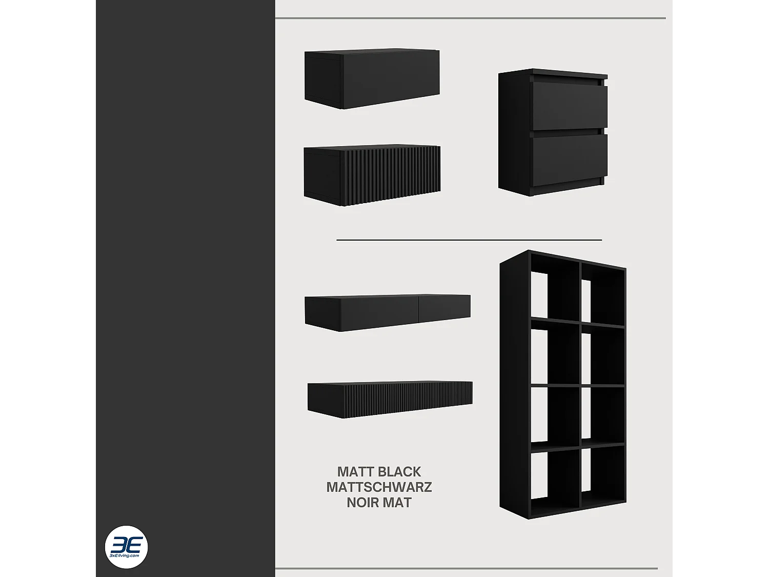 Bibliothèque à 8 compartiments, Couleur : noir, 147 × 74 × 30 cm, verticale ou horizontale