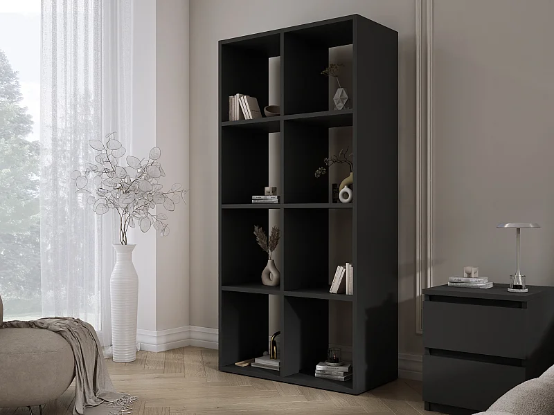 Bibliothèque à 8 compartiments, Couleur : noir, 147 × 74 × 30 cm, verticale ou horizontale