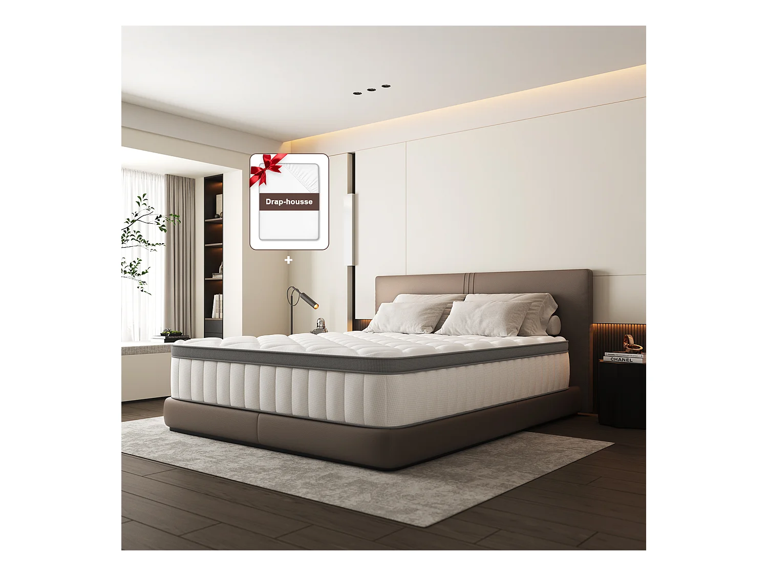 Matelas 90x190 cm,Matelas 90x190 Ressort, matelas ressorts epaisseur 25cm, 7 zones conception, matelas avec drap-housse, mousse à mémoire