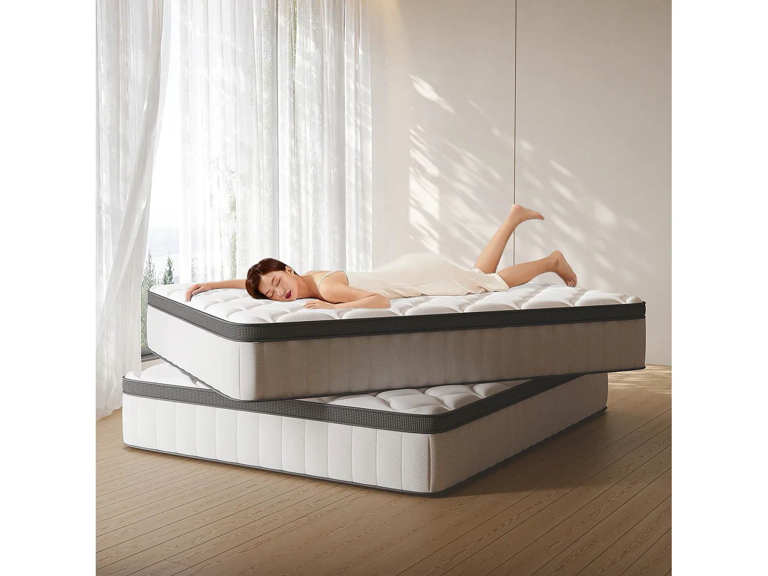 Matelas 140x200 Ressorts EnsachÉs,Matelas 10 couches avec ressorts ensachés,Fermeté H3,Matelas d'Appoint 7 Zones de Confort