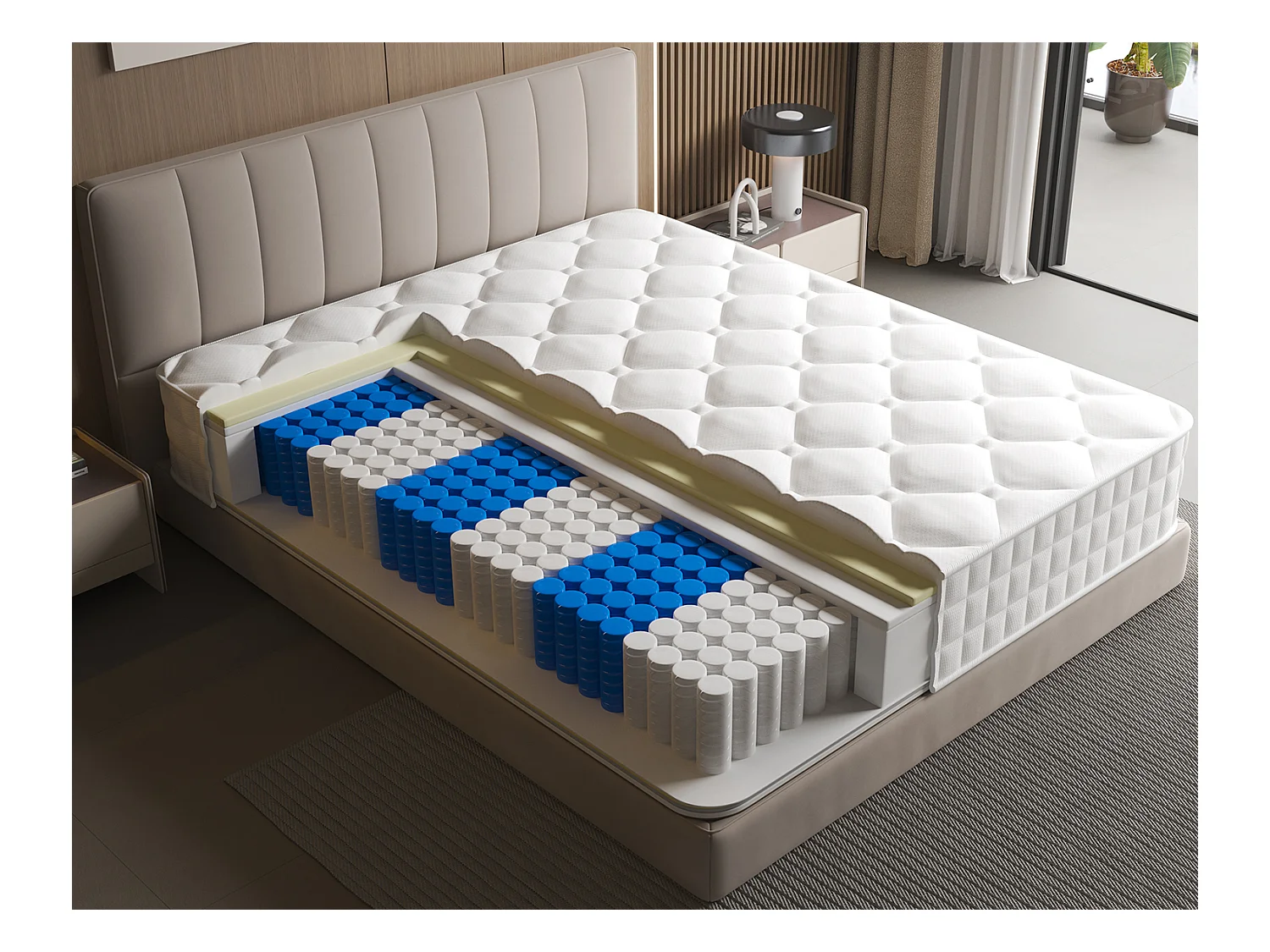 Hiazurm Matelas 140x 190 cm hauteur 22cm 10 couches de confort avec noyau à ressorts niveau de fermeté h3matelas 1 place à 7 zones matelas avec drap