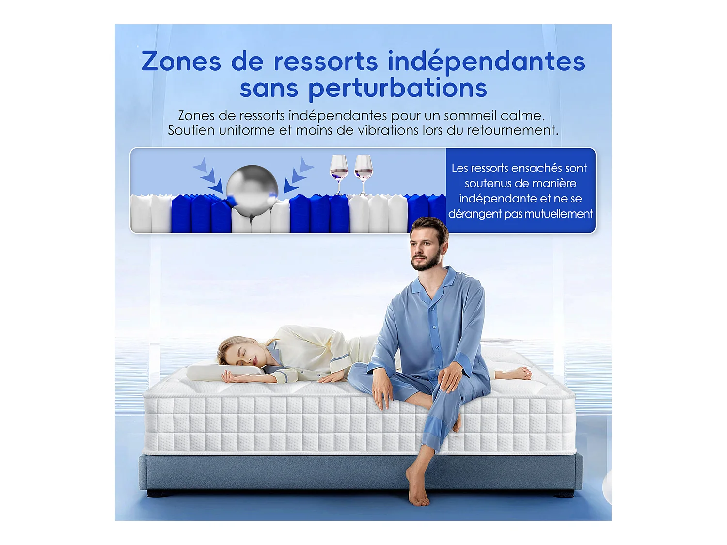 Hiazurm Matelas 140x 190 cm hauteur 22cm 10 couches de confort avec noyau à ressorts niveau de fermeté h3matelas 1 place à 7 zones matelas avec drap
