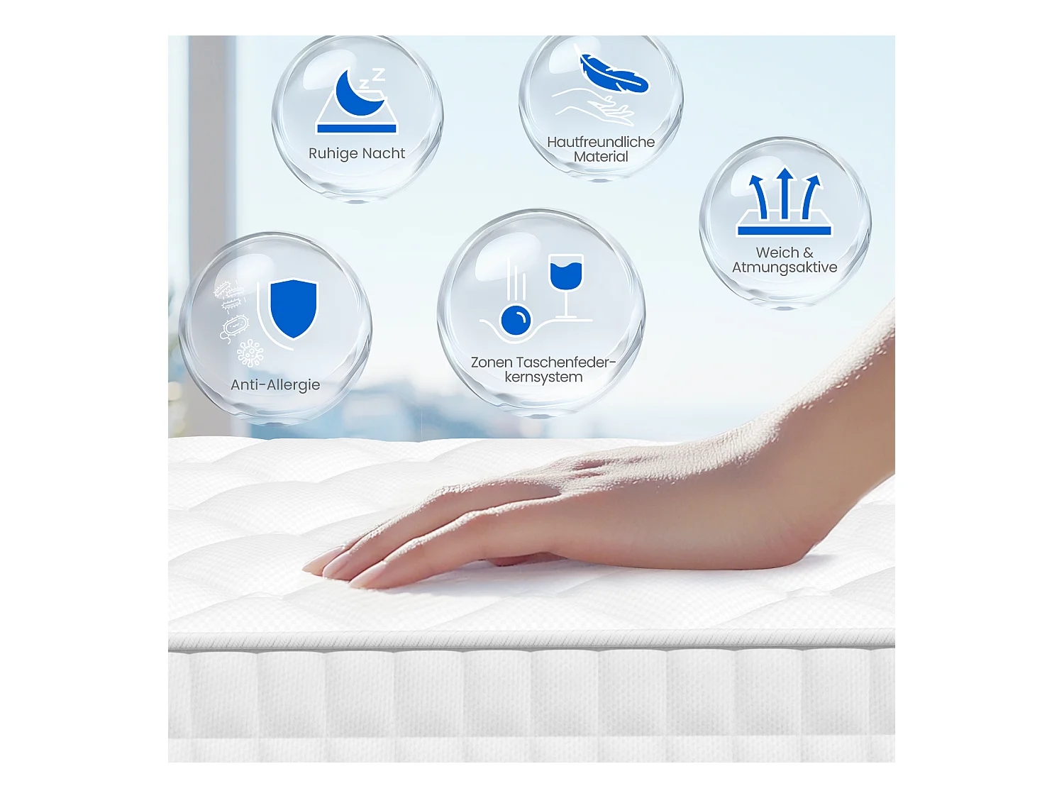 Hiazurm Matelas 140x 190 cm hauteur 22cm 10 couches de confort avec noyau à ressorts niveau de fermeté h3matelas 1 place à 7 zones matelas avec drap