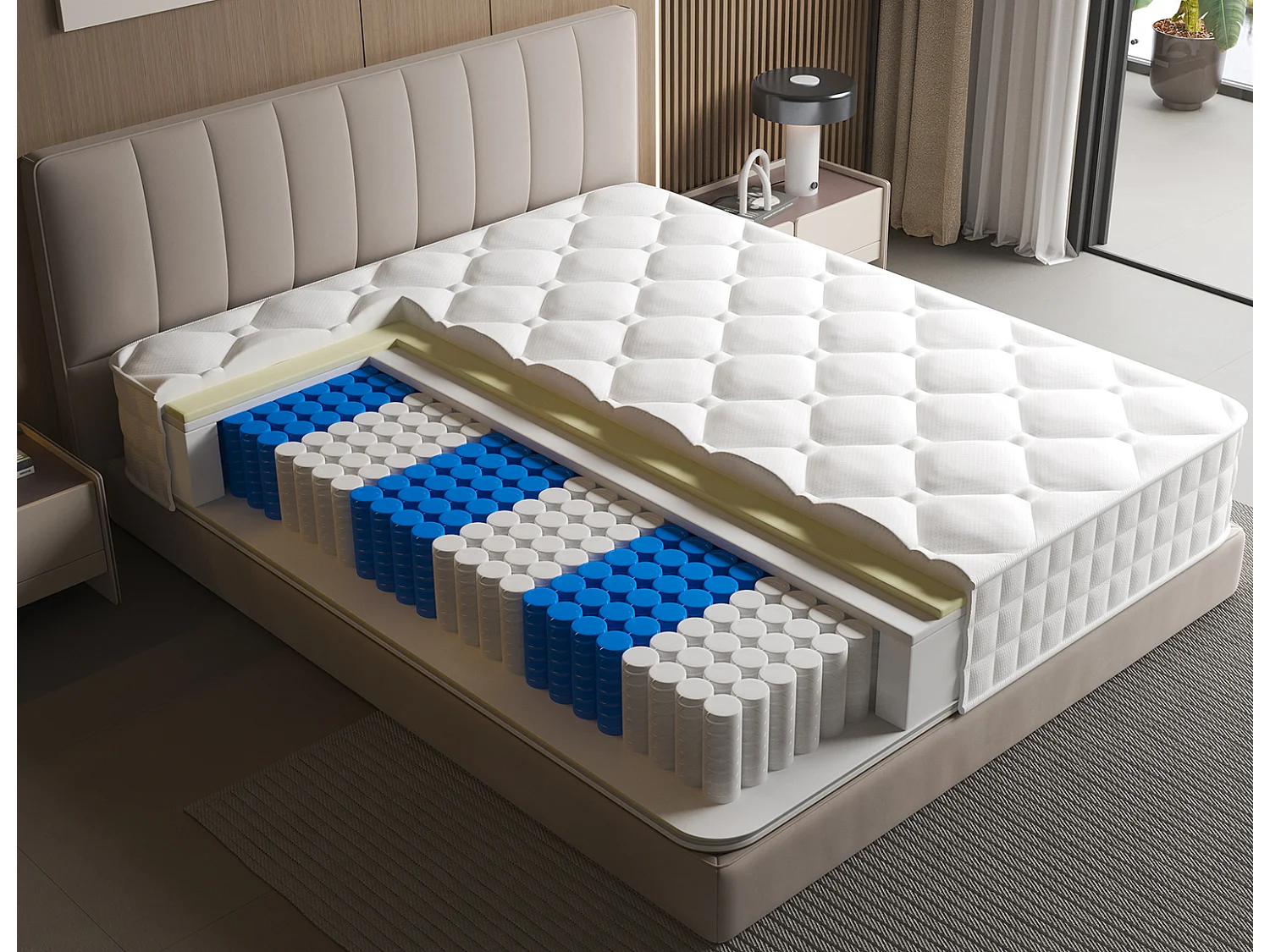 Hiazurm Matelas 140x 190 cm hauteur 22cm 10 couches de confort avec noyau à ressorts niveau de fermeté h3matelas 1 place à 7 zones matelas avec drap