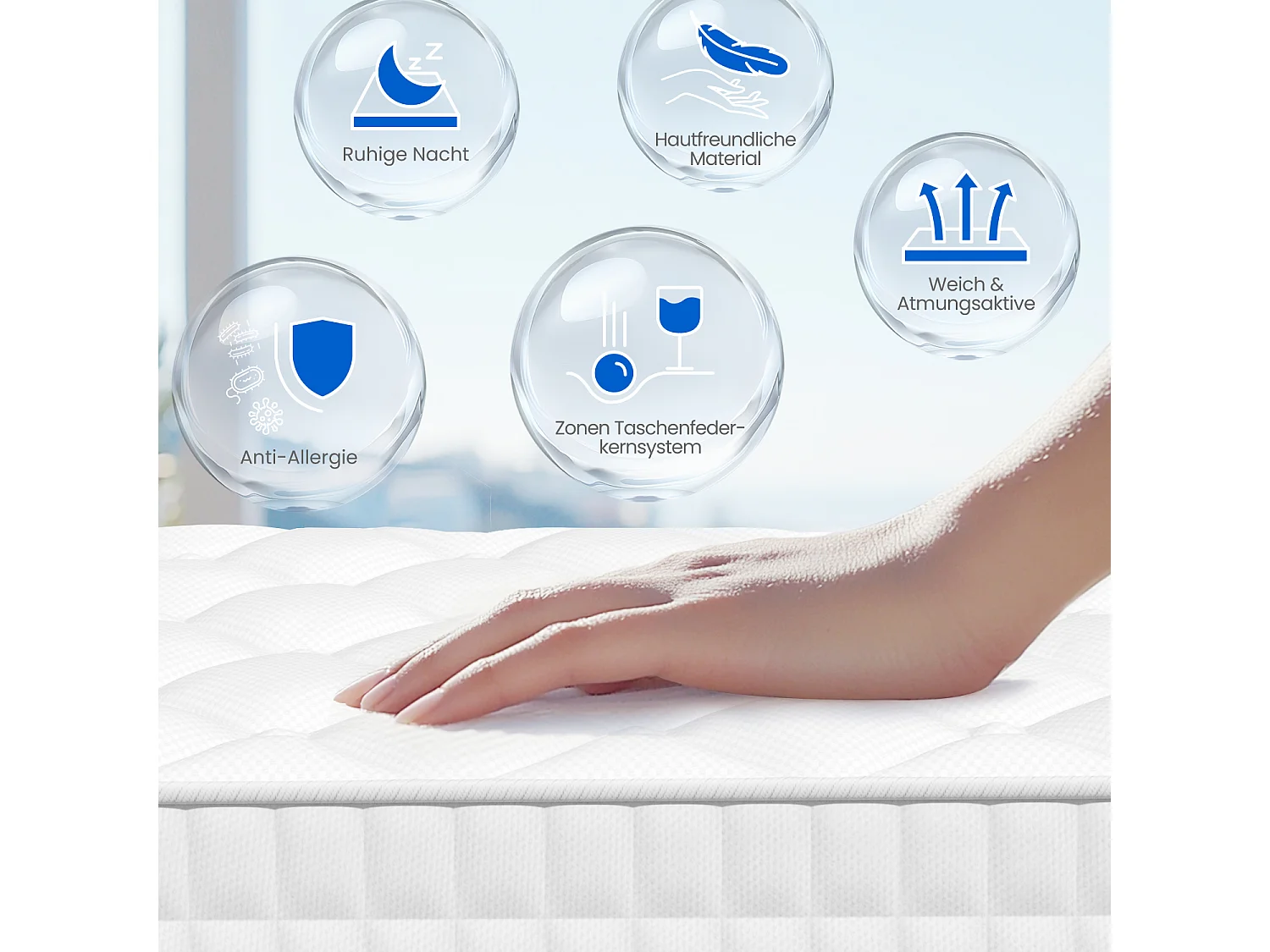 Hiazurm Matelas 140x 190 cm hauteur 22cm 10 couches de confort avec noyau à ressorts niveau de fermeté h3matelas 1 place à 7 zones matelas avec drap