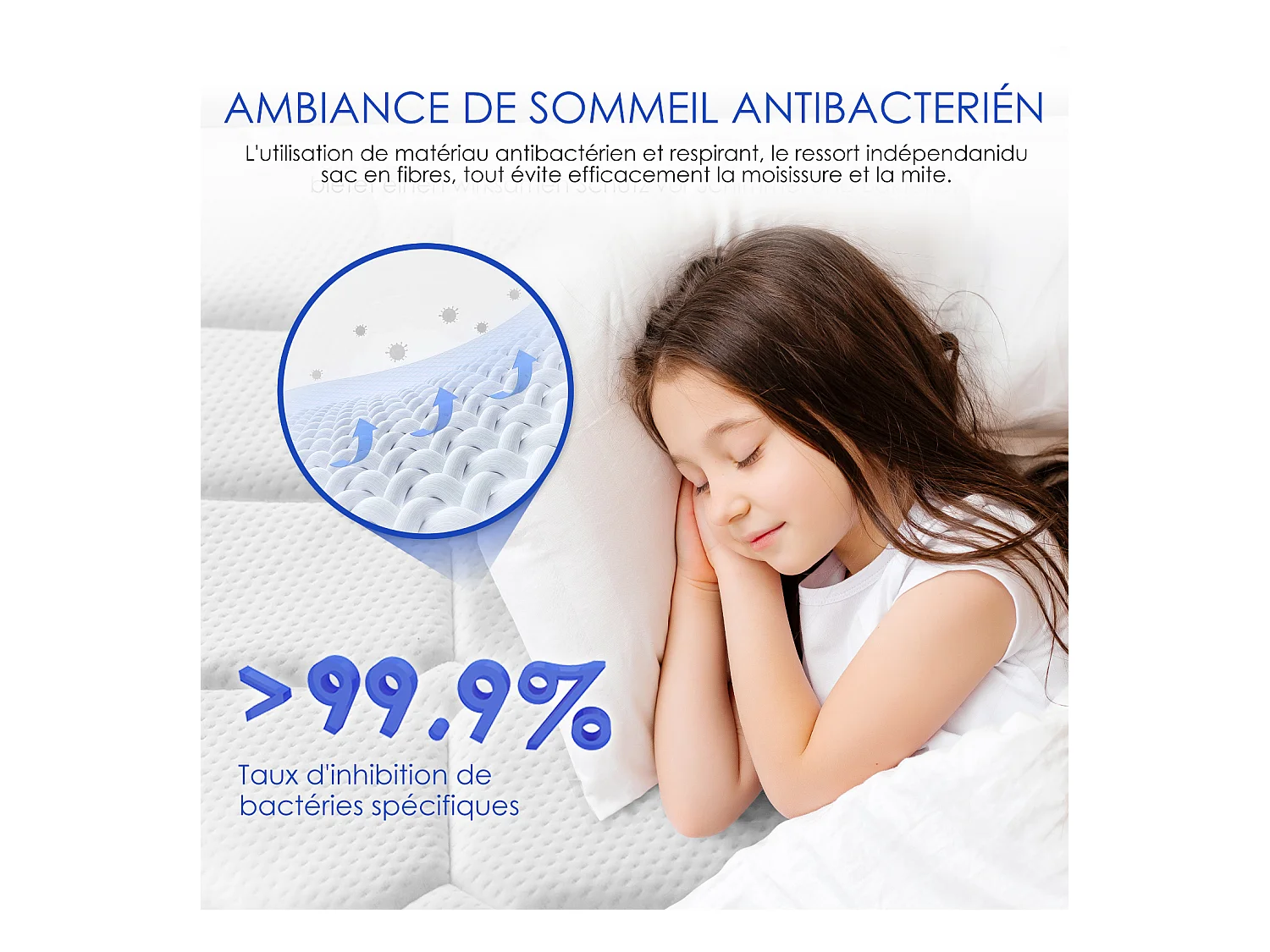 Matelas 90x200cmhauteur 22cm 10 couches de confort avec noyau à ressorts niveau de fermeté h3matelas 1 place à 7 zones matelas avec drap-houssehypoallergénique