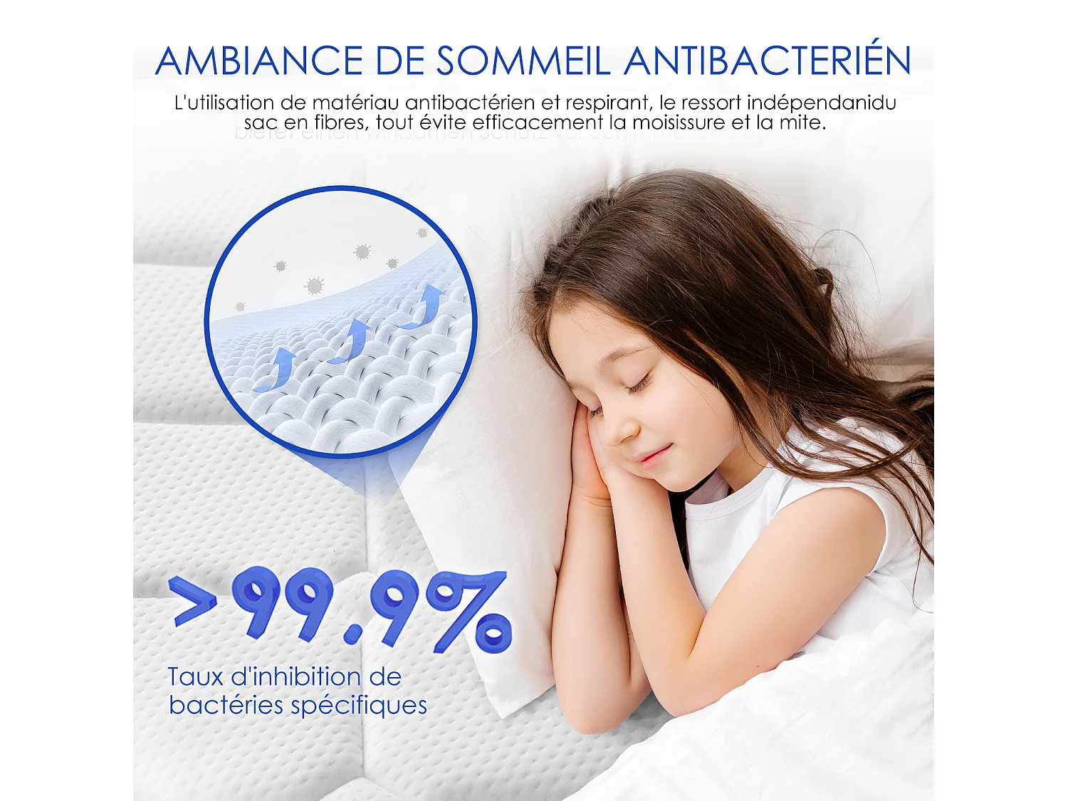 Matelas 90x200cmhauteur 22cm 10 couches de confort avec noyau à ressorts niveau de fermeté h3matelas 1 place à 7 zones matelas avec drap-houssehypoallergénique