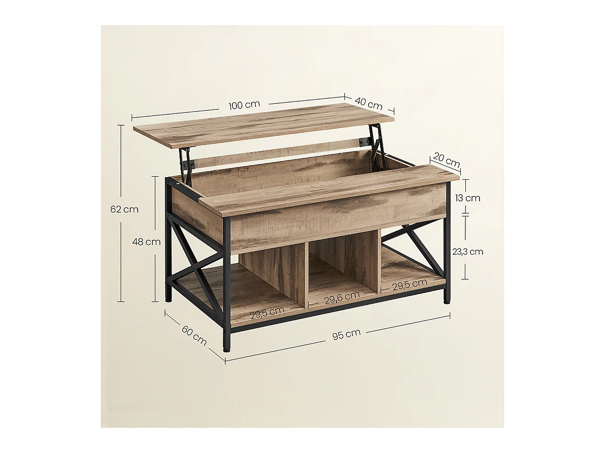 Table basse relevable AZALEA 95x60 x H. 48cm en chêne imité