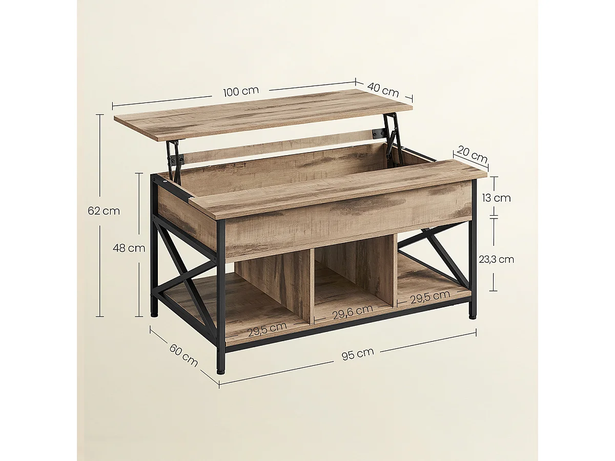 Table basse relevable AZALEA 95x60 x H. 48cm en chêne imité