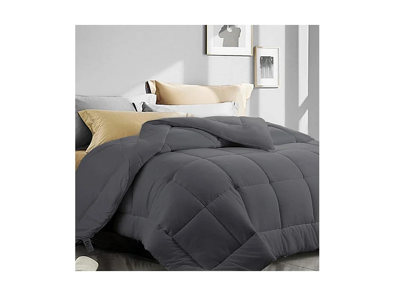 Couette 220x240 cm INRE - 350g/m² Microfibre - Réversible - Chaude - Lavable en Machine - Anti Acariens - Gris