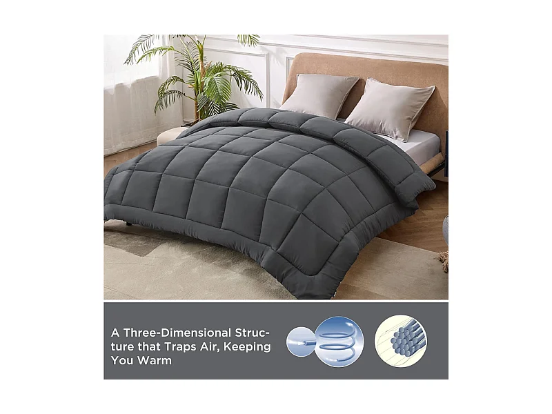 Couette 220x240 cm INRE - 350g/m² Microfibre - Réversible - Chaude - Lavable en Machine - Anti Acariens - Gris