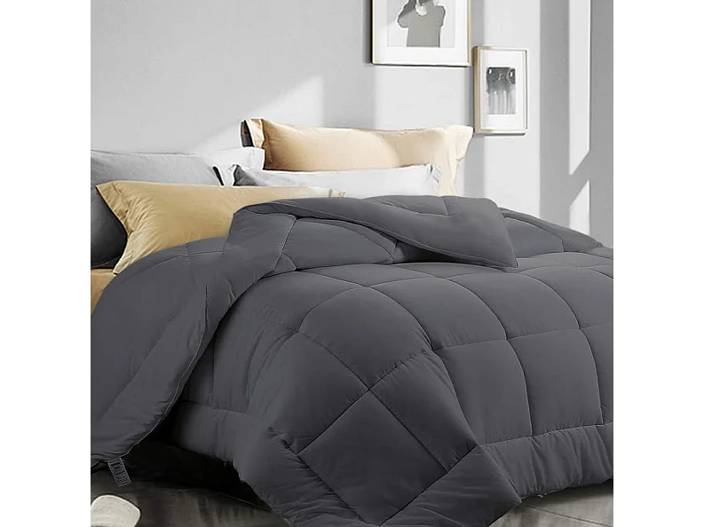 Couette 220x240 cm INRE - 350g/m² Microfibre - Réversible - Chaude - Lavable en Machine - Anti Acariens - Gris