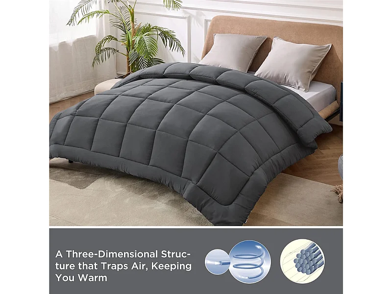 Couette 220x240 cm INRE - 350g/m² Microfibre - Réversible - Chaude - Lavable en Machine - Anti Acariens - Gris