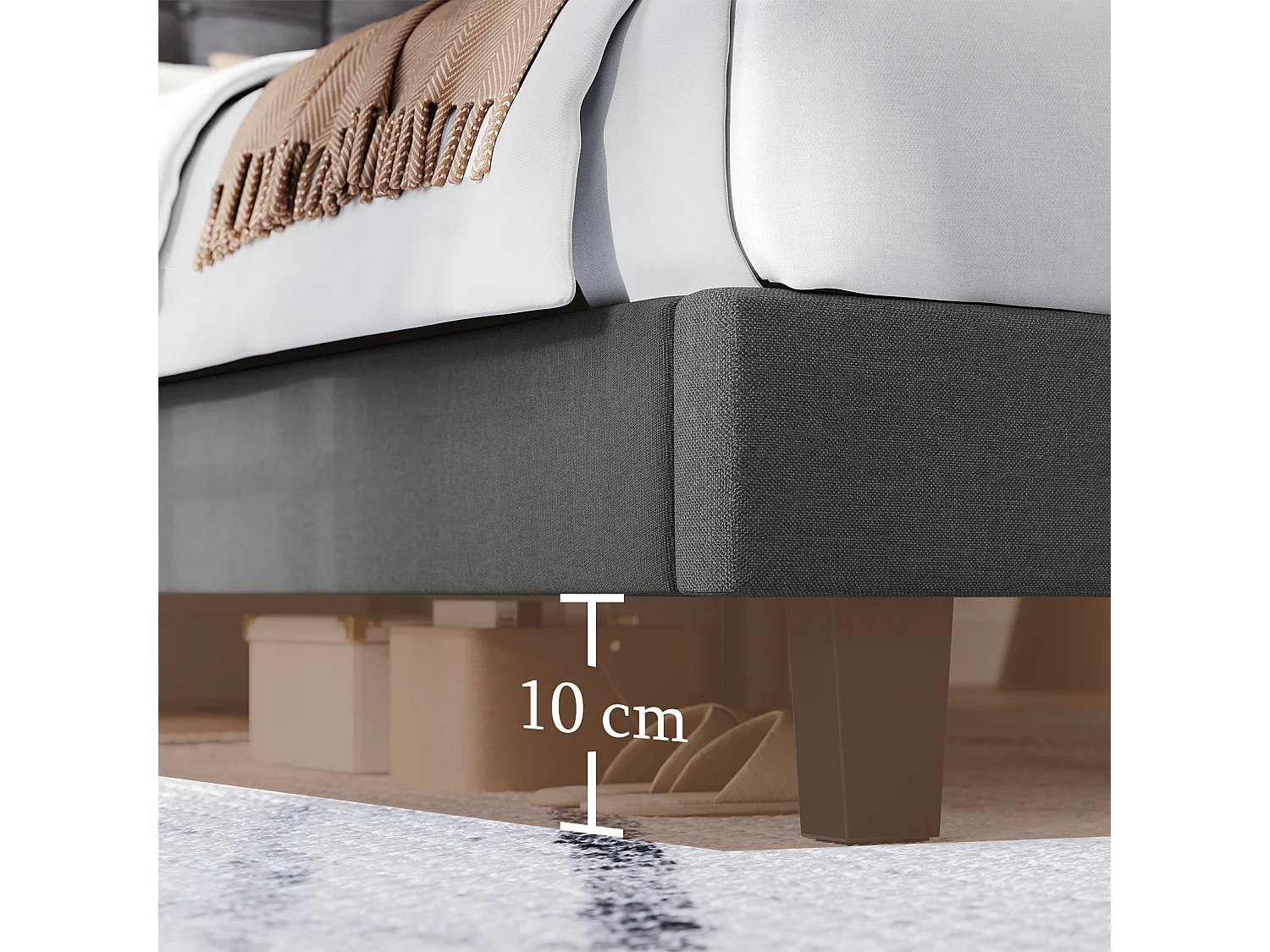 Lit Double 160x200 cm INRE- Structure de Lit avec Sommier à Lattes - Lit Capitonné avec Tête de Lit - Lit Adulte pour 2 Personne - gris foncé