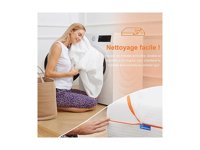 Matelas 160x200 cm havenlyhome mémoire de forme, épaisseur 25 cm, oeko-tex, confort ferme, indépendance de couchage, orange
