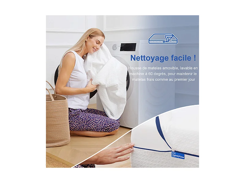 Matelas 160x200 cm havenlyhome mémoire de forme, épaisseur 25 cm, oeko-tex, confort ferme, indépendance de couchage, bleu