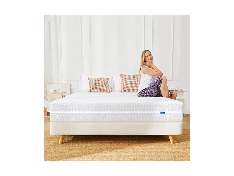 Matelas 160x200 cm havenlyhome mémoire de forme, épaisseur 25 cm, oeko-tex, confort ferme, indépendance de couchage, bleu