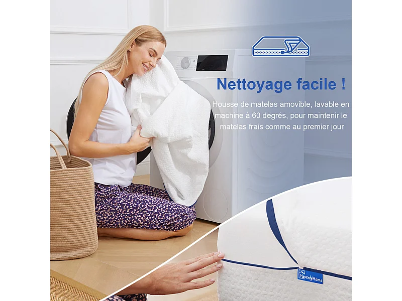 Matelas 160x200 cm havenlyhome mémoire de forme, épaisseur 25 cm, oeko-tex, confort ferme, indépendance de couchage, bleu