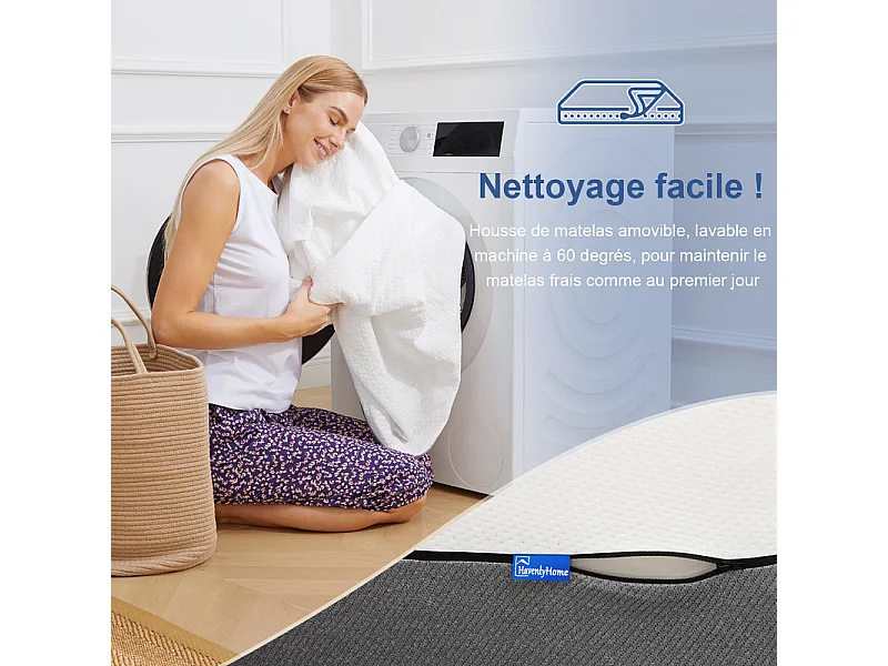 Matelas 140x190 cm havenlyhome matelas en mousse, oeko-tex, épaisseur 15cm, réversible, confort ferme, 7 zones ergonomique