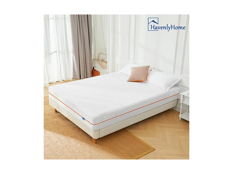 Matelas 140x190 cm havenlyhome mémoire de forme, épaisseur 25 cm, oeko-tex, confort ferme, indépendance de couchage, orange