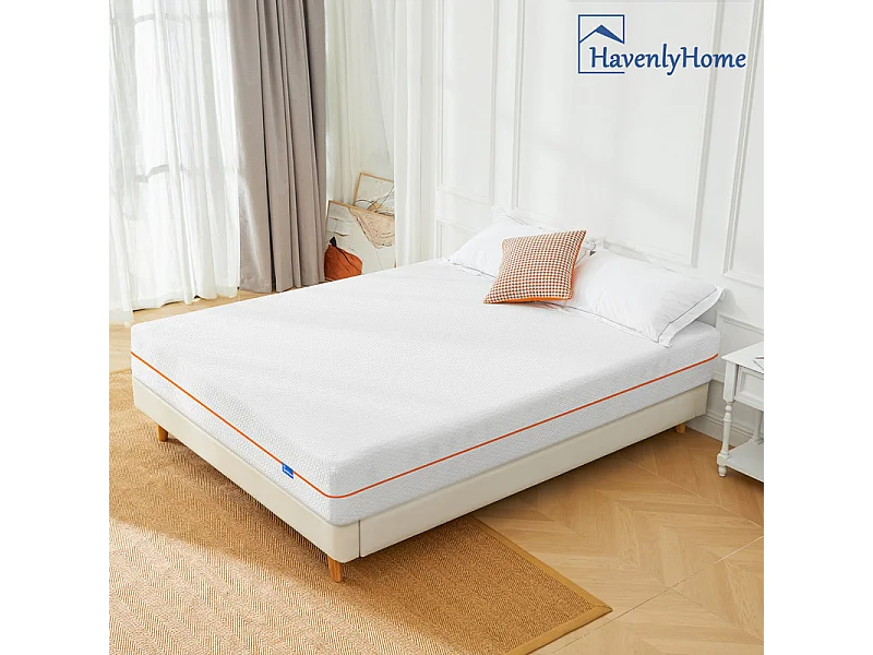 Matelas 140x190 cm havenlyhome mémoire de forme, épaisseur 25 cm, oeko-tex, confort ferme, indépendance de couchage, orange