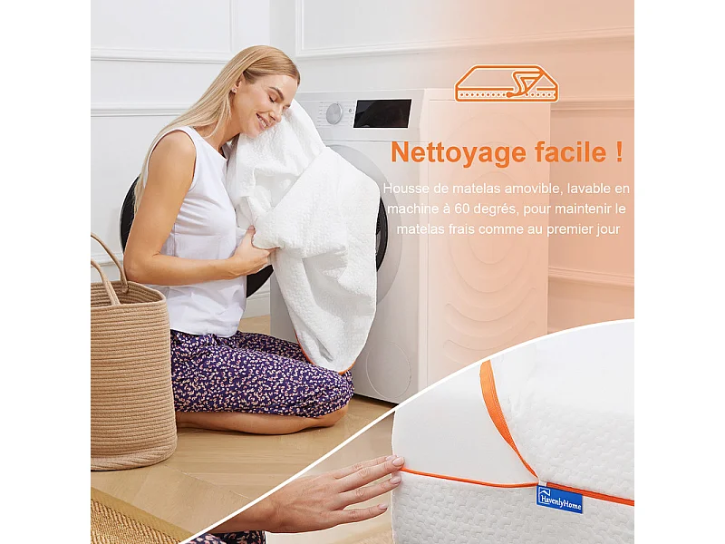 Matelas 140x190 cm havenlyhome mémoire de forme, épaisseur 25 cm, oeko-tex, confort ferme, indépendance de couchage, orange