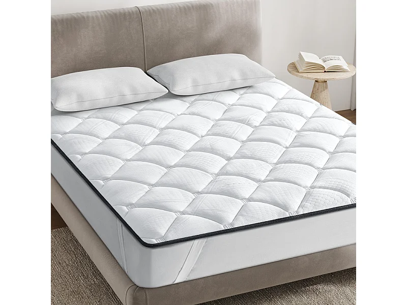 Surmatelas 90x190 cm INRE - Confort Optimal - Moelleux, Anti-acarien, Respirant - Bande élastique - pour Matelas 1 Places - Lavable