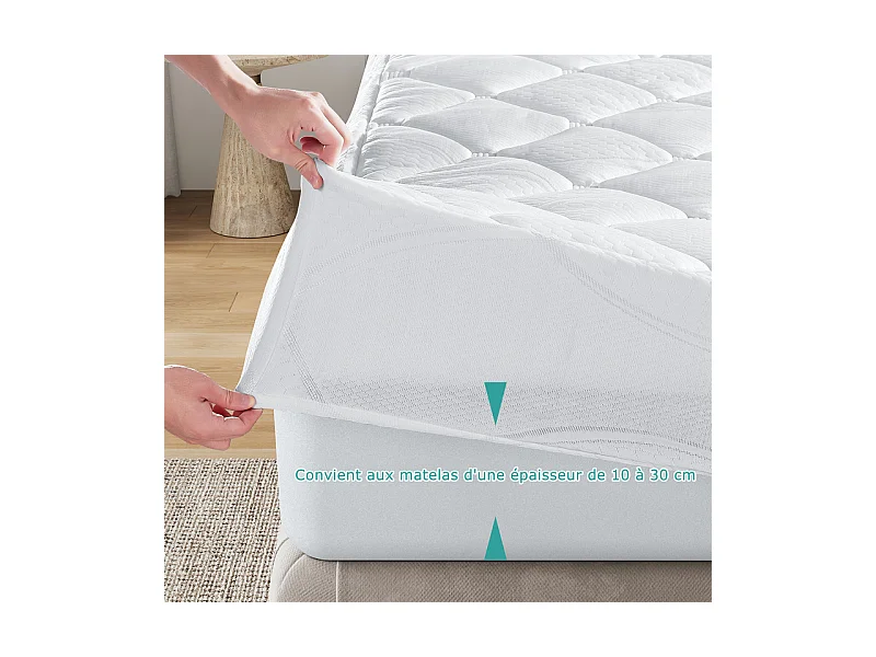 Surmatelas 90x190 cm INRE - Confort Optimal - Moelleux, Anti-acarien, Respirant - Poche Profonde - pour Matelas 1 Places - Lavable