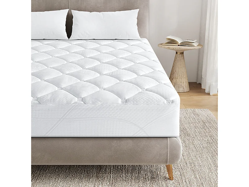 Surmatelas 90x190 cm INRE - Confort Optimal - Moelleux, Anti-acarien, Respirant - Poche Profonde - pour Matelas 1 Places - Lavable