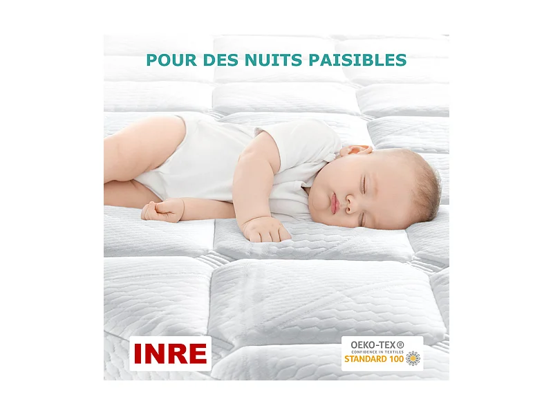 Surmatelas 140x190 cm INRE - Confort Optimal - Moelleux, Anti-acarien, Respirant - Poche Profonde - pour Matelas 2 Places - Lavable