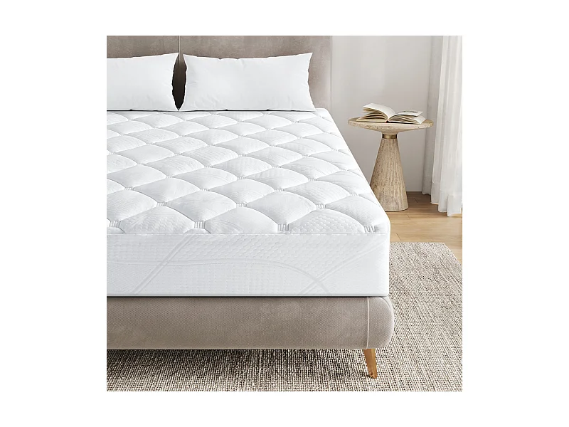 Surmatelas 140x190 cm INRE - Confort Optimal - Moelleux, Anti-acarien, Respirant - Poche Profonde - pour Matelas 2 Places - Lavable