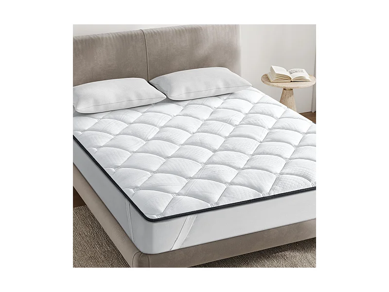 Surmatelas 160x200 cm INRE - Confort Optimal - Moelleux, Anti-acarien, Respirant - Bande élastique - pour Matelas 2 Places - Lavable