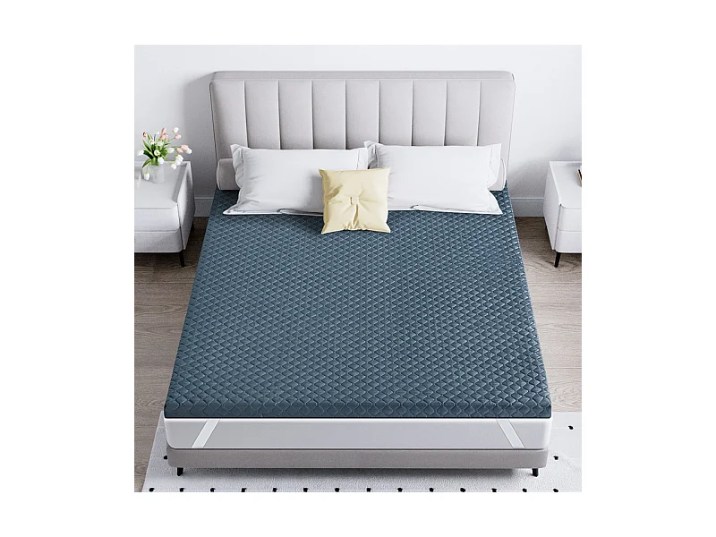 Surmatelas 140x190 cm INRE, Epaisseur de 6 cm, Mousse à haute résilience, Confort Respirant, Design Antidérapant, Foncé
