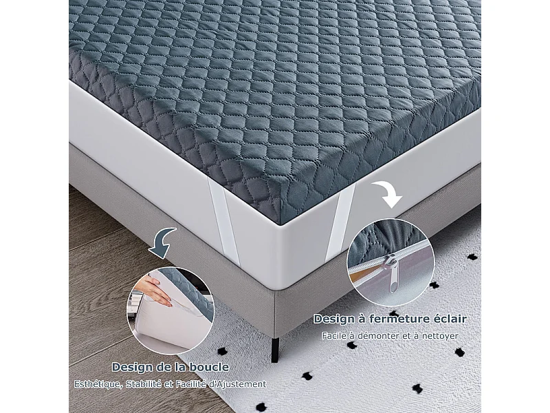 INRE matrastopper 140x190 cm, 6 cm dik, veerkrachtig schuim, ademend comfort, antislip design, donker