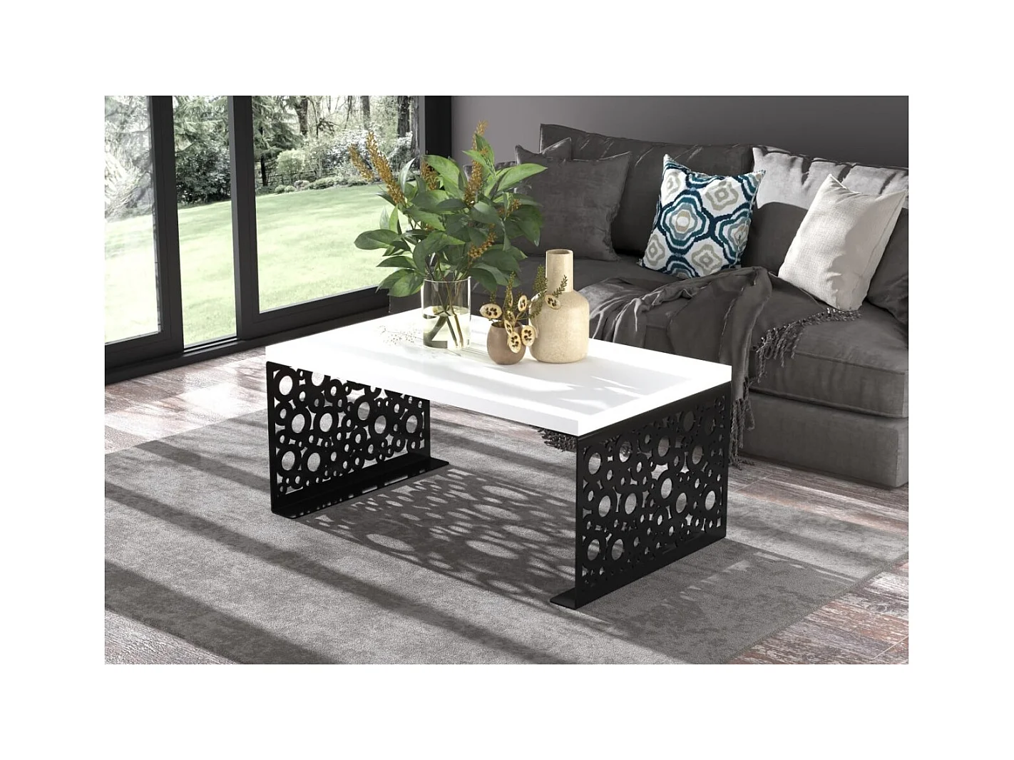Table basse Dina/Bois&Métal/Noir&Blanc