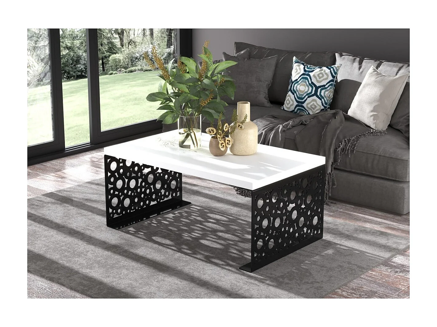 Tavolino Dina/Legno e Metallo/Nero&Bianco