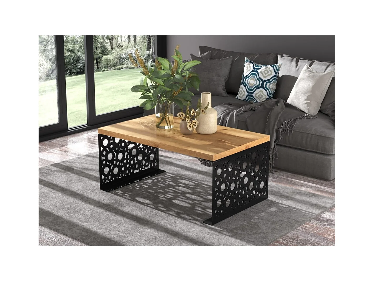 Table basse Dina/Bois&Métal/Noir&Marron