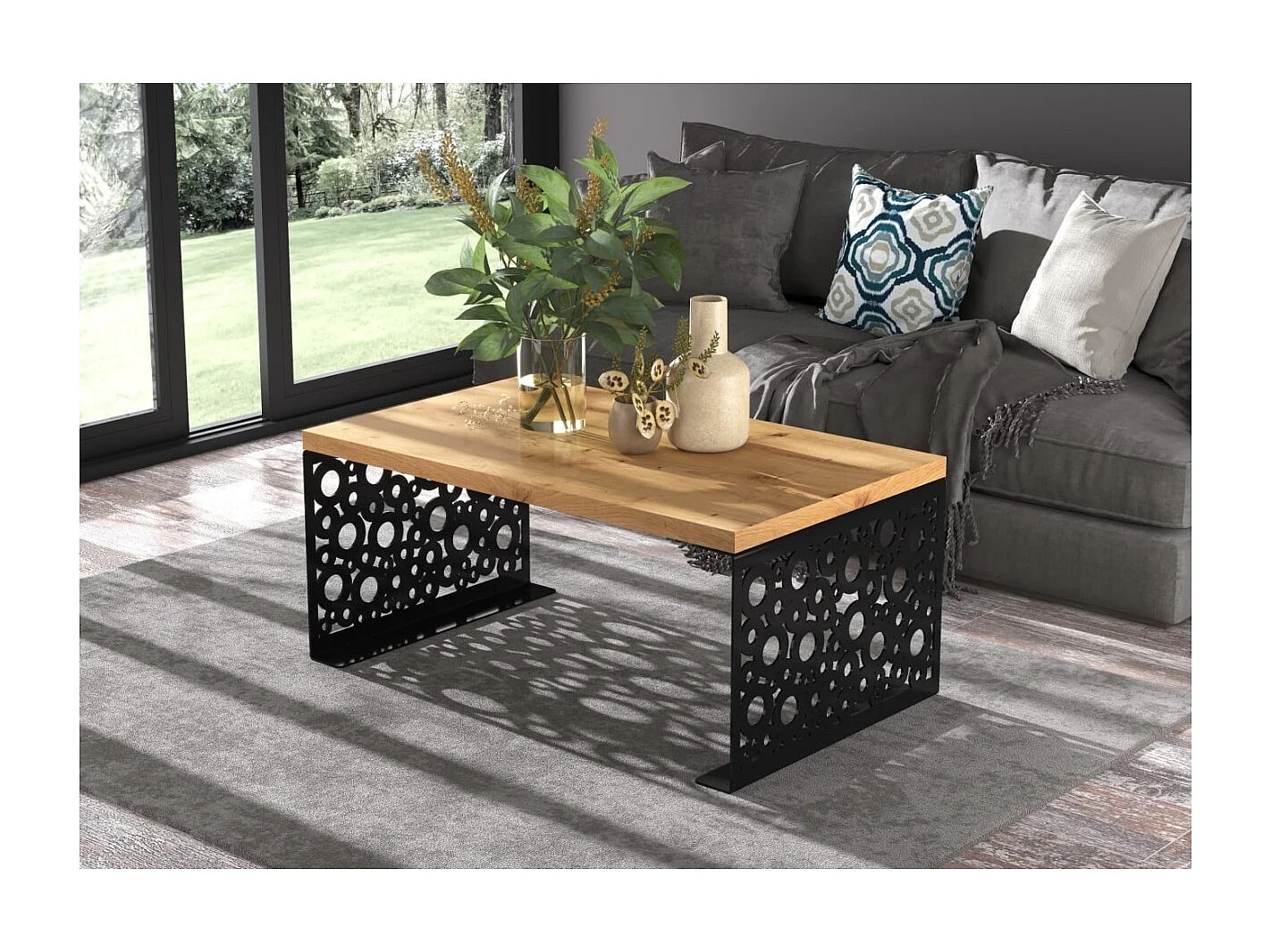 Tavolino Dina/Legno e Metallo/Nero&Marrone