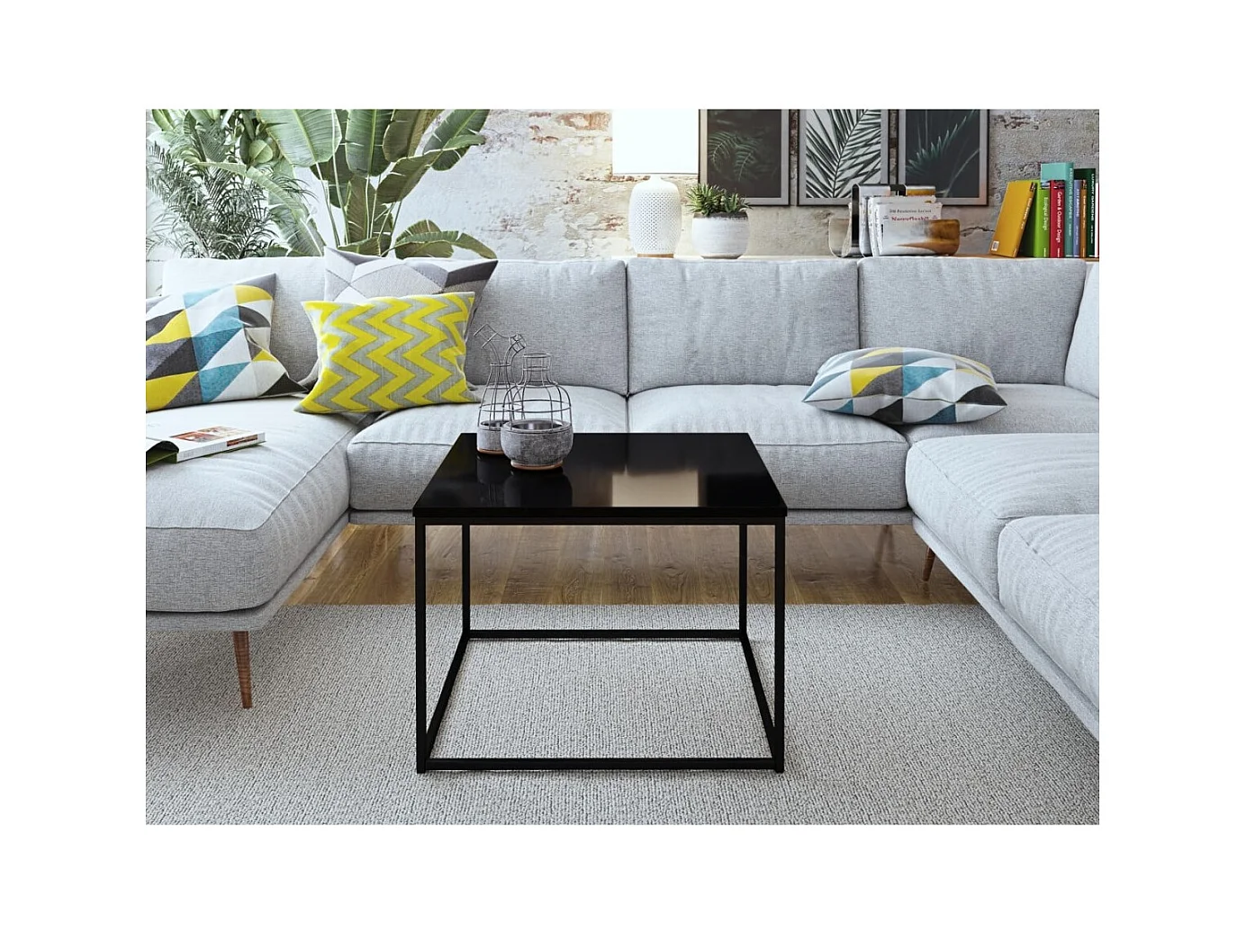 Table basse Delvet/bois et métal/noir