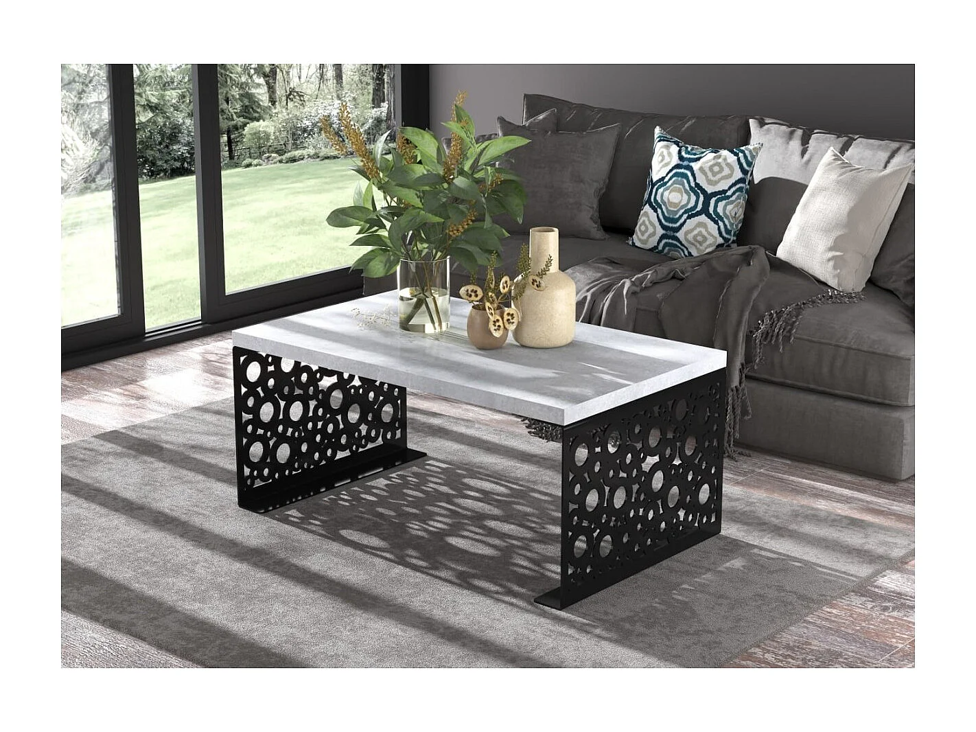 Table basse Dina/Bois&Métal/Noir&Gris