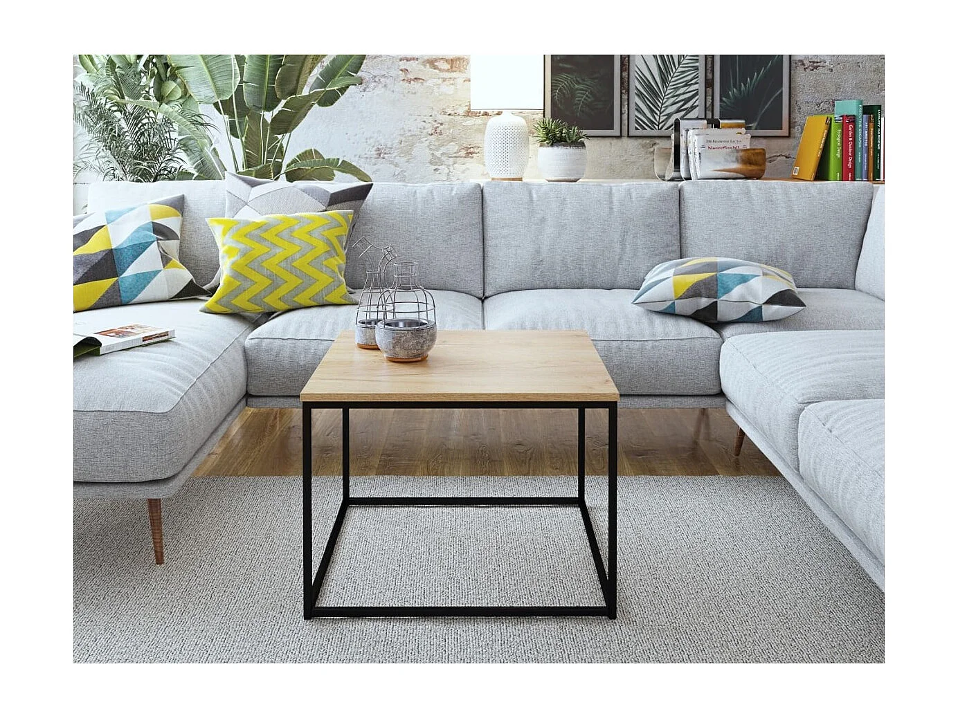 Tavolino Delvet/legno e metallo/nero&marrone